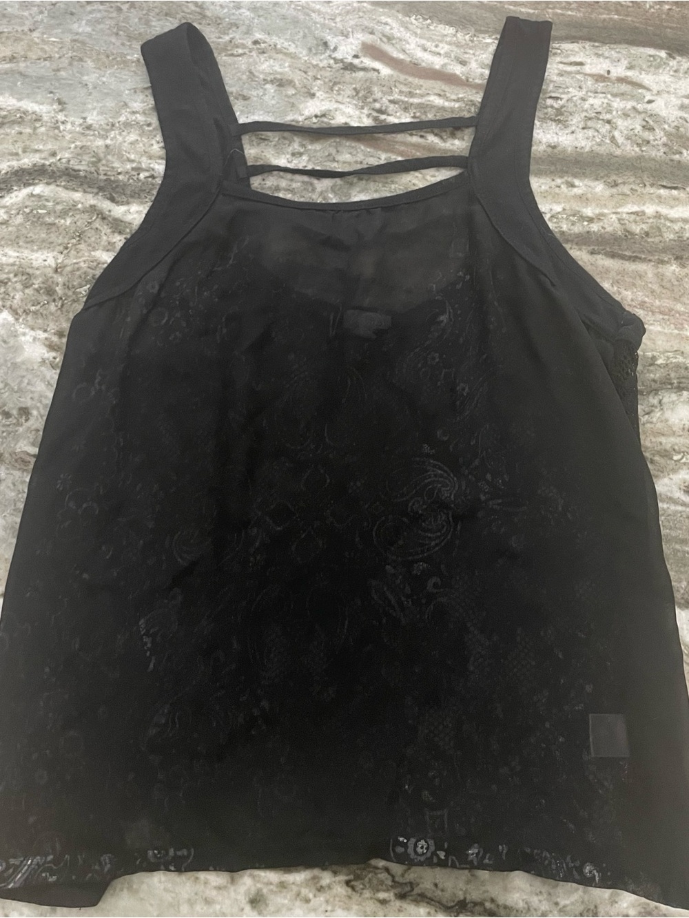Vanity Women’s XL Black Lace Overlay Strappy Tank Top Y2K – Flawed